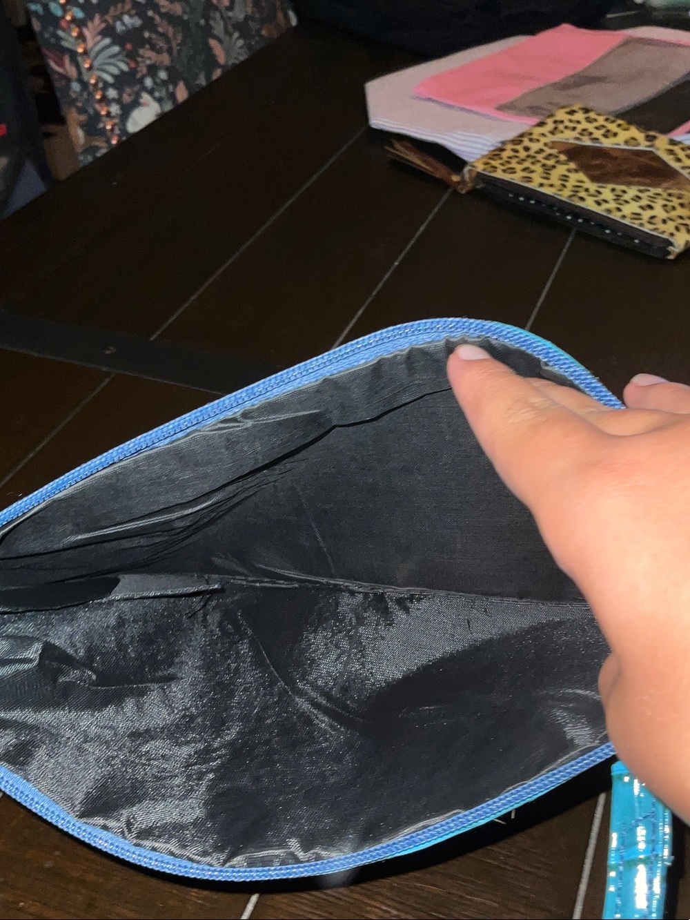 Glossy Croc-Embossed Wristlet Clutch - Teal Blue - Picture 3 of 5